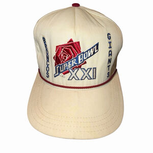 Vintage Super Bowl XXI Snapback Hat Broncos Giants NFL 1986 Rose Logo Cap READ